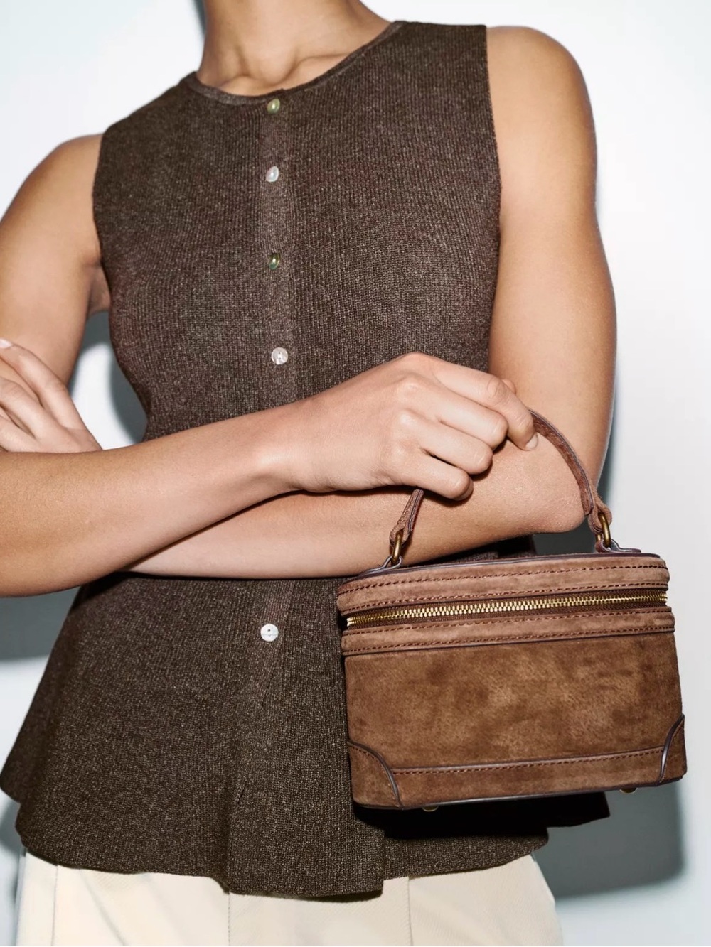 NWT 2026 ZARA Brown Suede Vanity Bag | Discontinued | Rare Top Handle Mini